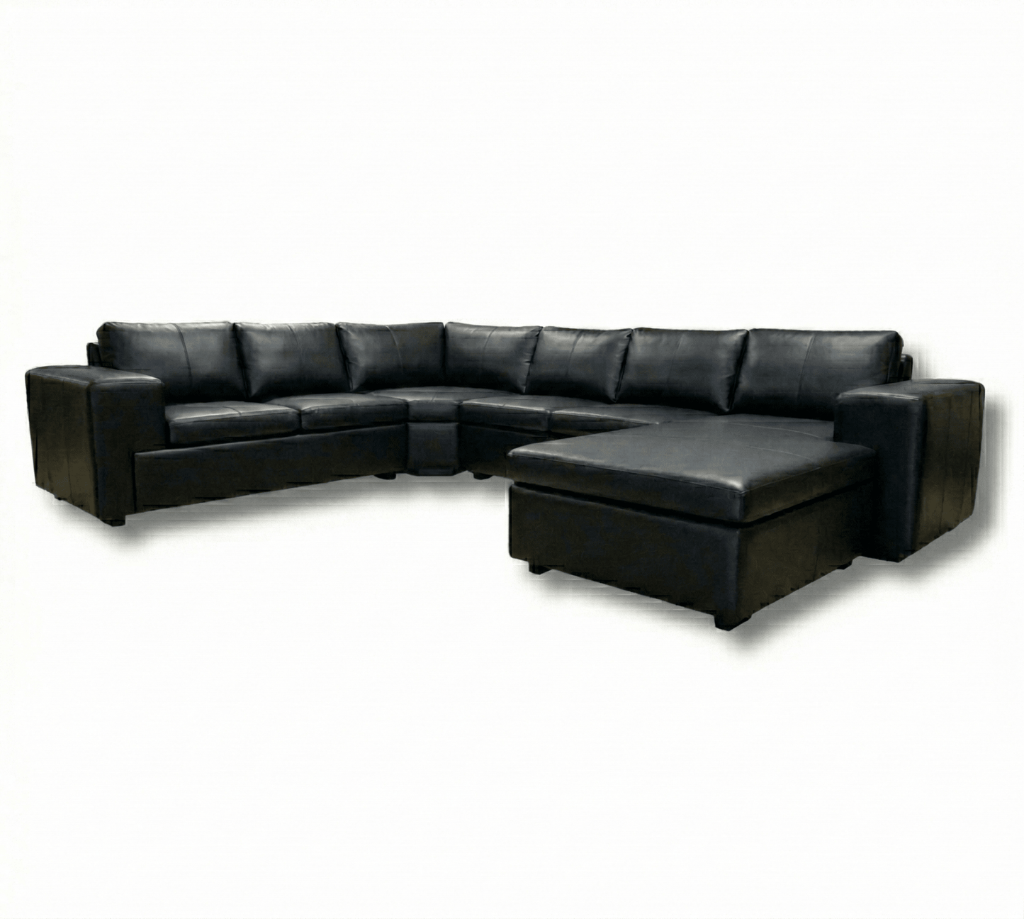 Black leather sectional sofa on a white background couch