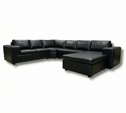 Black leather sectional sofa on a white background couch