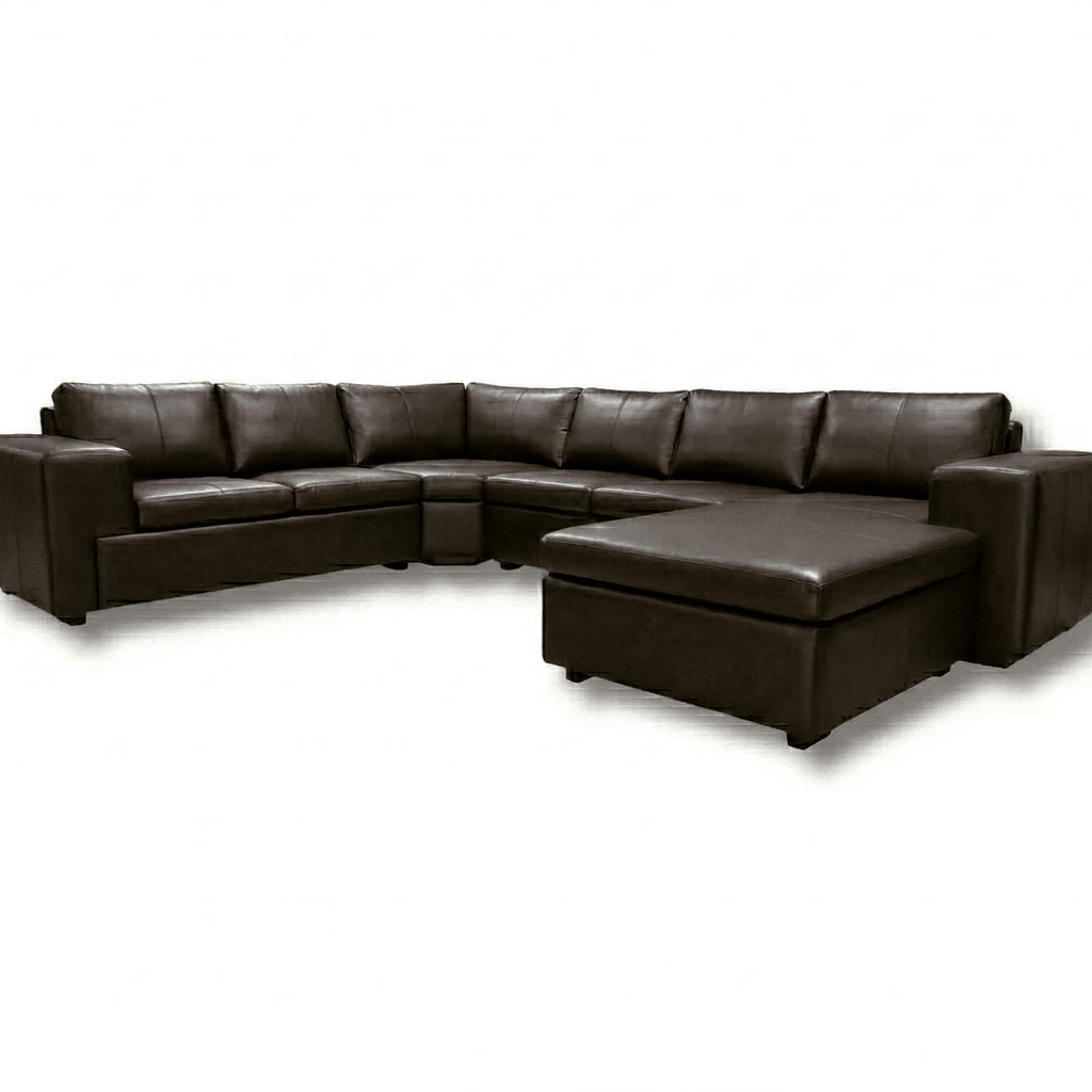 Brown leather sectional sofa on a white background couch