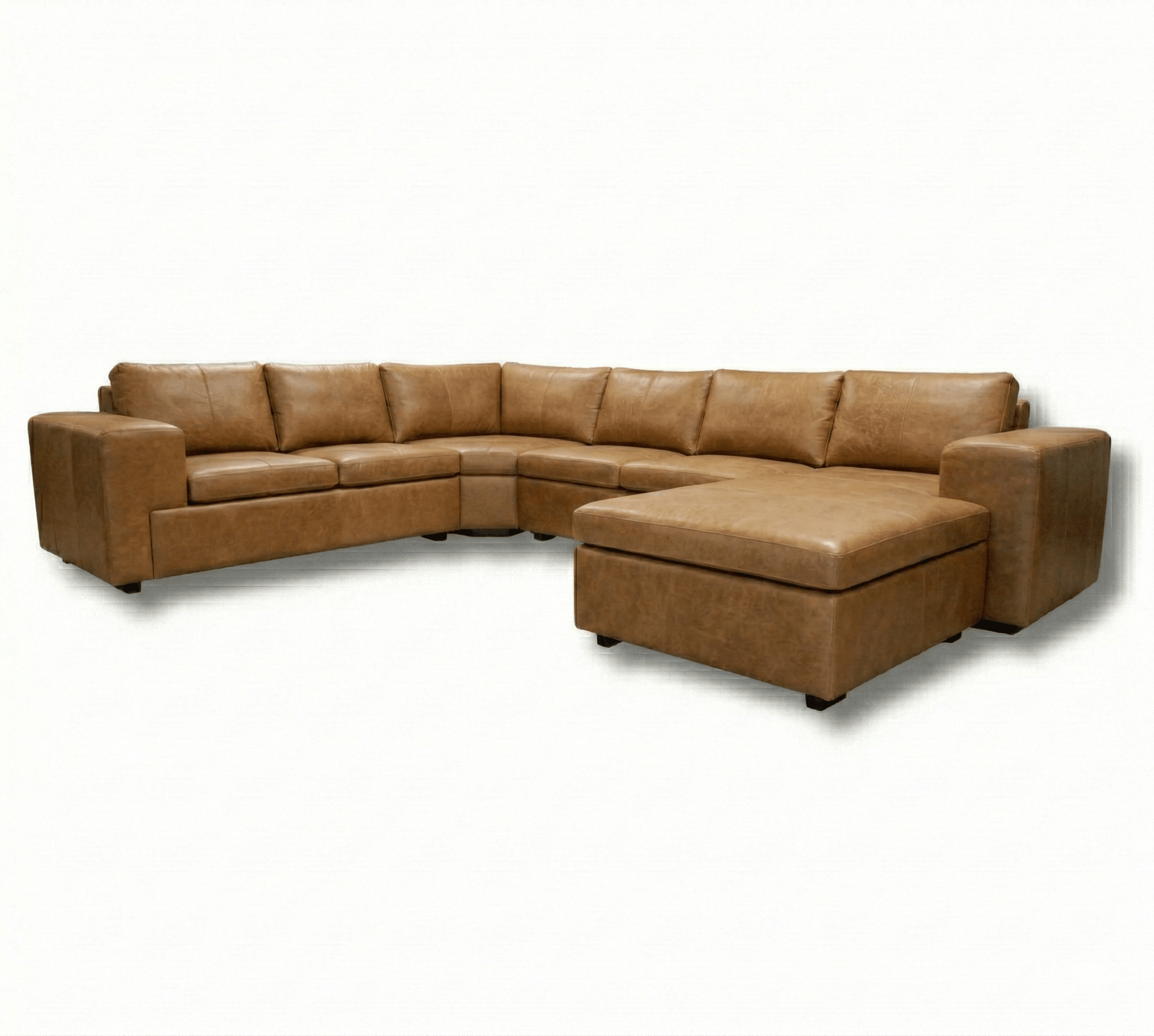 Brown leather sectional sofa on a white background Couch