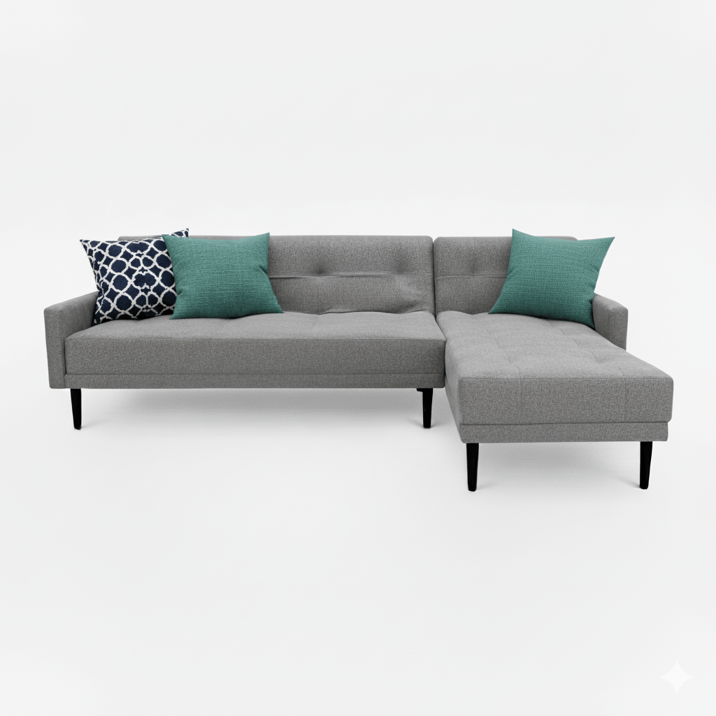 light grey grey corner sleeper sectional sofa with duck egg cushions on a white background - That Couch Place