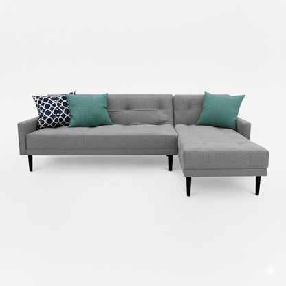 light grey grey corner sleeper sectional sofa with duck egg cushions on a white background - That Couch Place