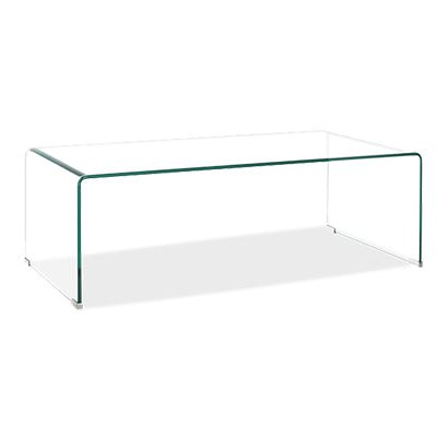 Clear glass coffee table on a white background