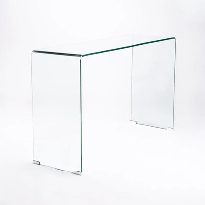 Clear glass side table on a white background
