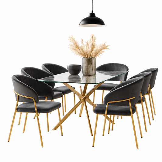 Modern 6 Seater Dining Set - Velvet - That Couch Place