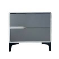 Gray nightstand with a white background. That Couch Place
