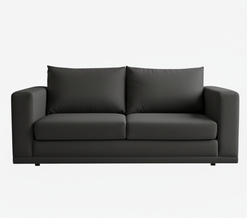 Black sofa on a white background That Couch Place