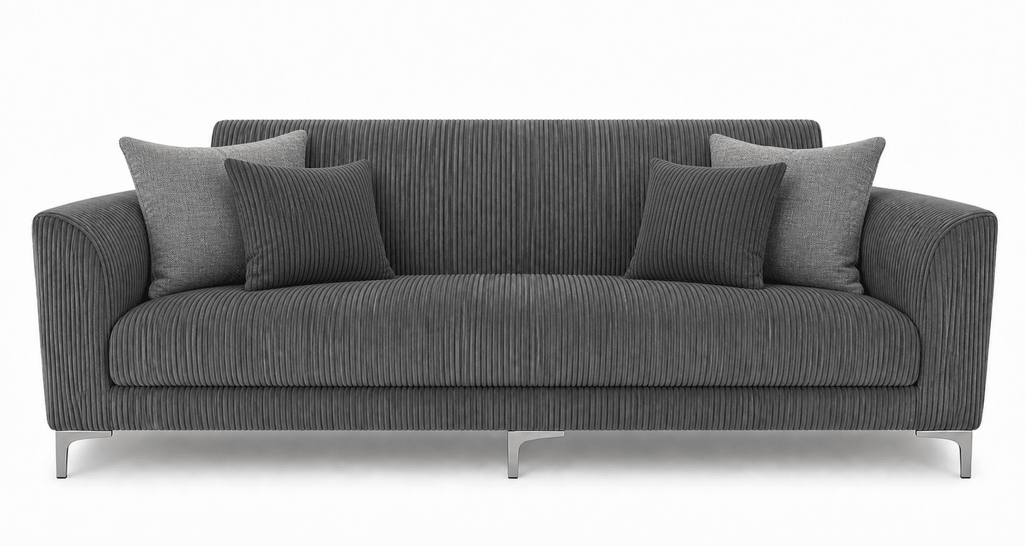 Gray sofa with cushions on a white background