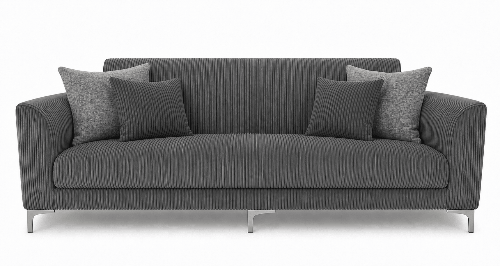 Gray sofa with cushions on a white background
