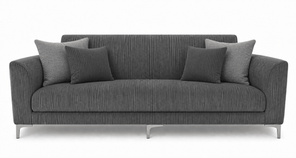 Gray sofa with cushions on a white background