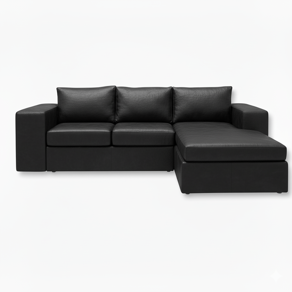 Black leather sectional sofa on a white background Leopard Universal L-Shape Corner Couch That Couch Place