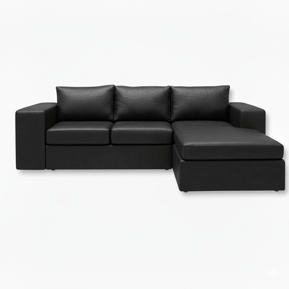Black leather sectional sofa on a white background Leopard Universal L-Shape Corner Couch That Couch Place