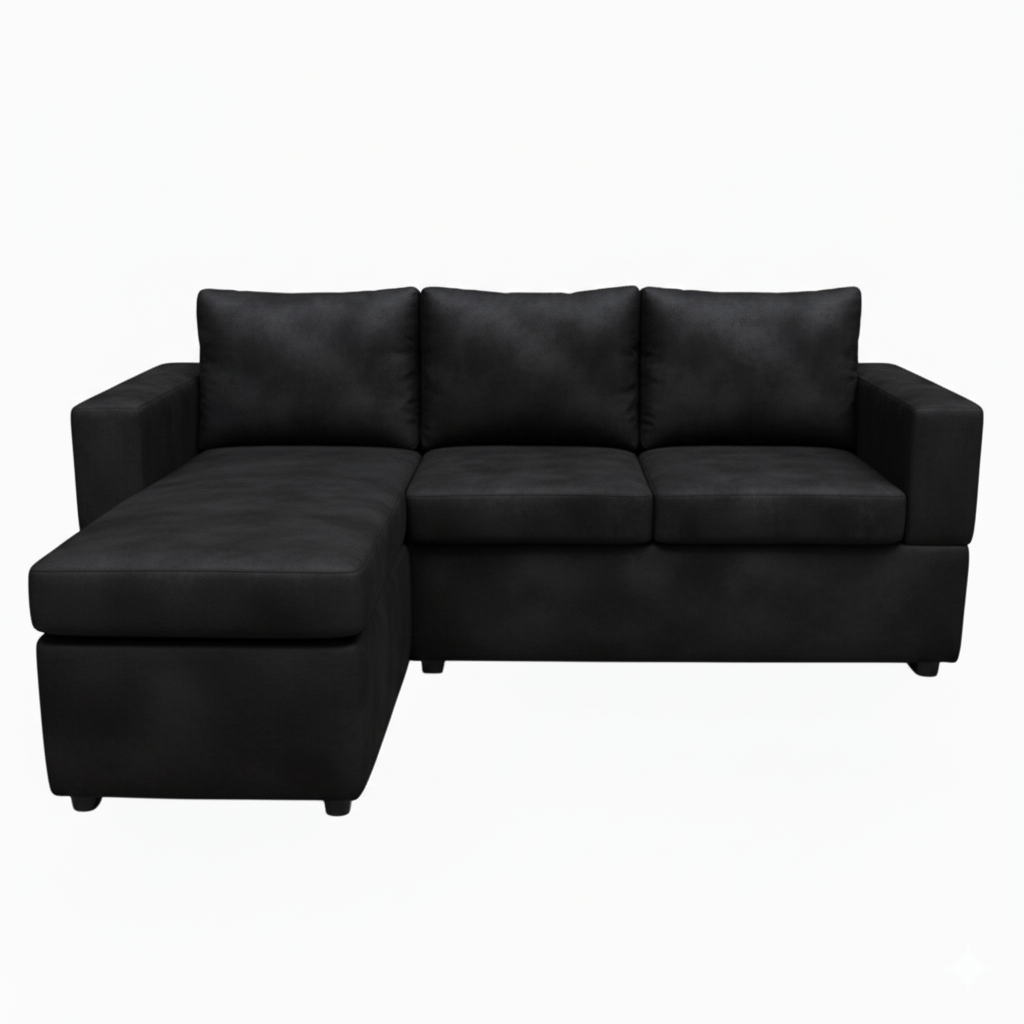 Black sectional sofa on a white background - That couch place