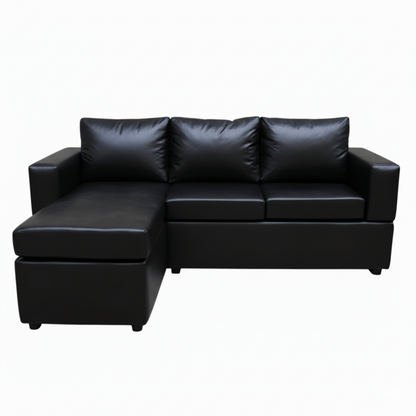 Black leather sectional sofa on a white background - that couch place