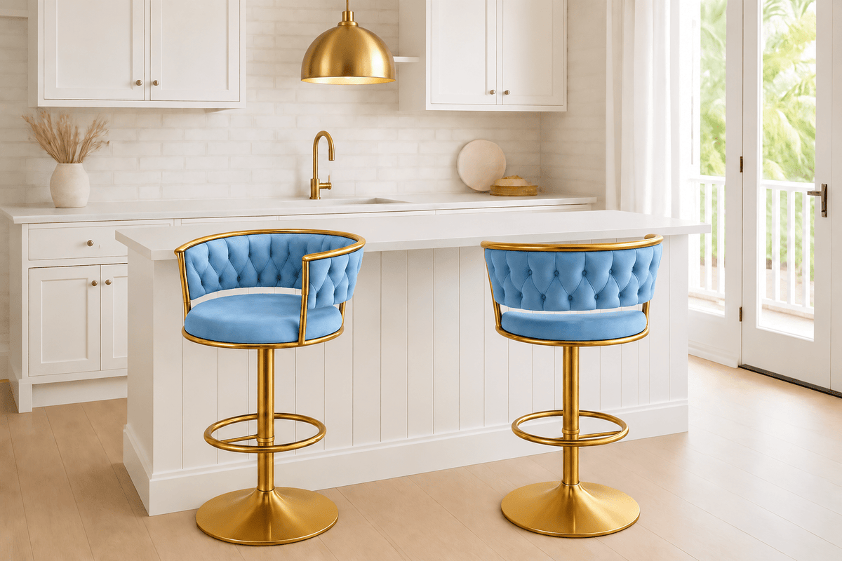 Old Fashioned Velvet Bar Chair | Metal Frame - That Couch Place