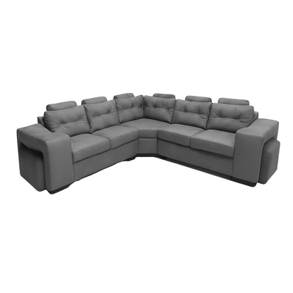Gray L shape corner couch sectional sofa with ottomans and headrests on a white background. That Couch Place
