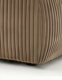 Close-up of a textured brown ottoman on a light gray background