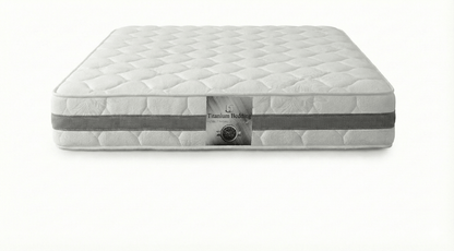 Gray lumbar support mattress with 'Titanium Bedding' branding on a white background