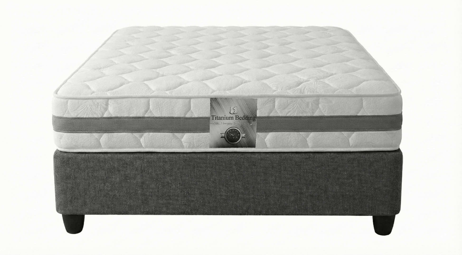 Full Foam Mattress with a gray frame on a white background. Titanium bedding