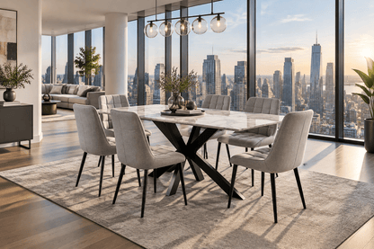 Luna Dining Chair - Premium Poly Linen & Metal - That Couch Place