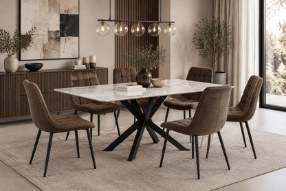 Luna Dining Chair - Premium Poly Linen & Metal - That Couch Place