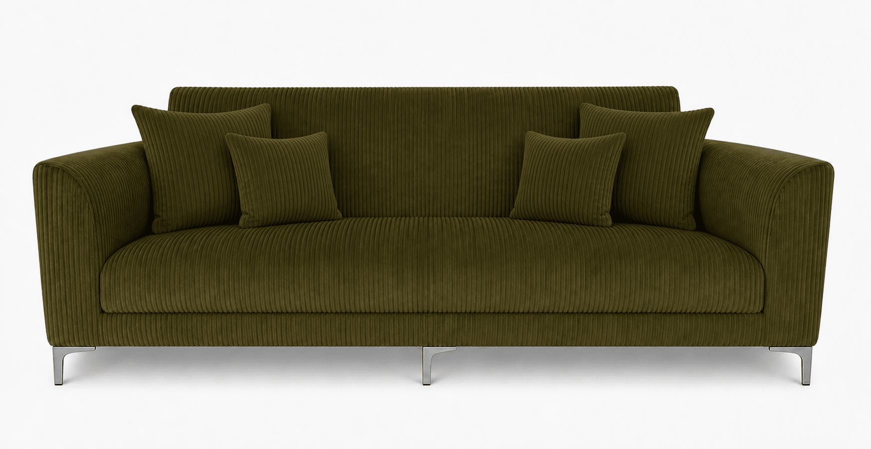 Green sofa with cushions on a white background