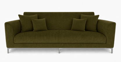 Green sofa with cushions on a white background
