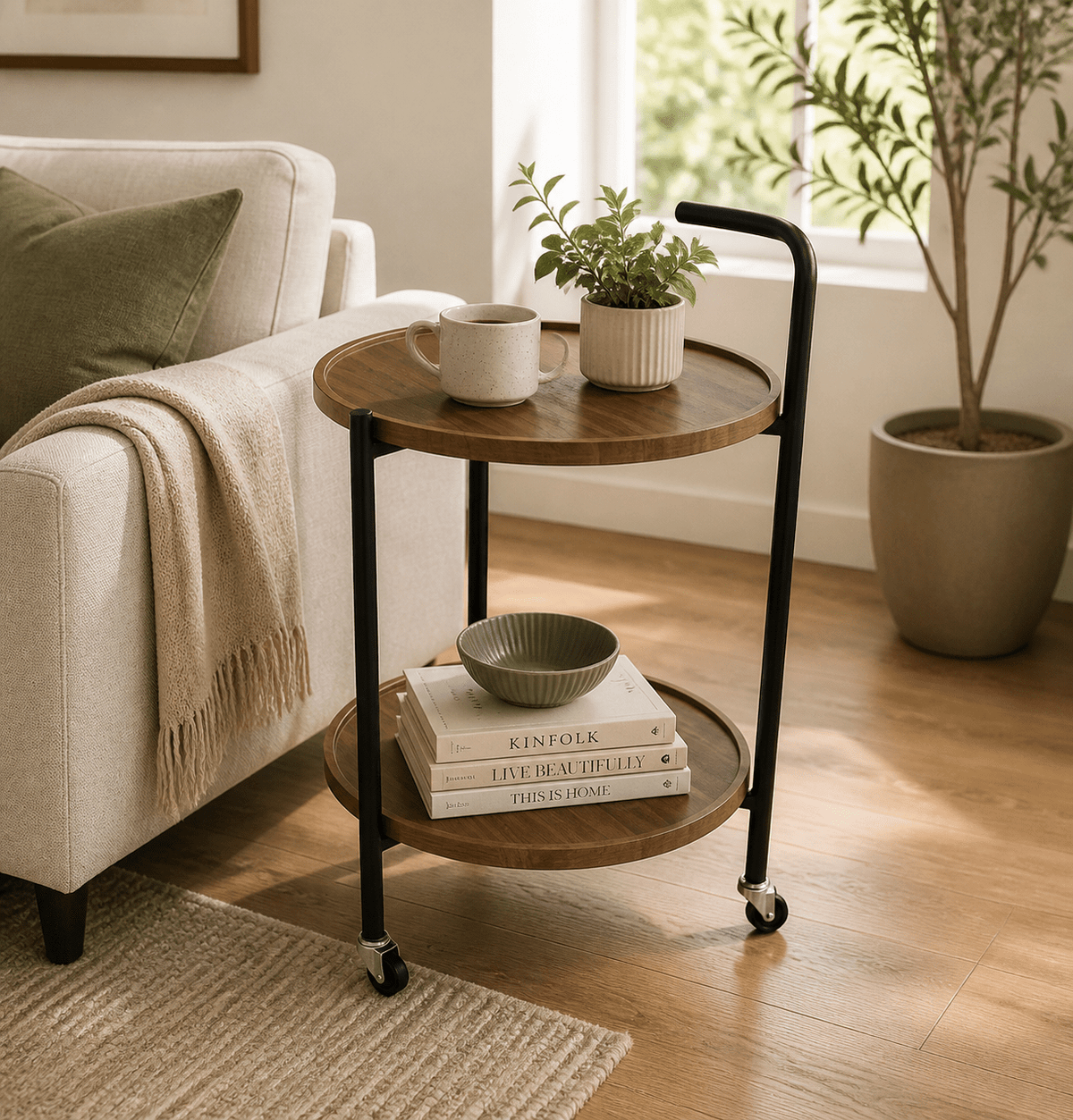 Versatile Double Layer Stroller Table - Brown Metal - That Couch Place