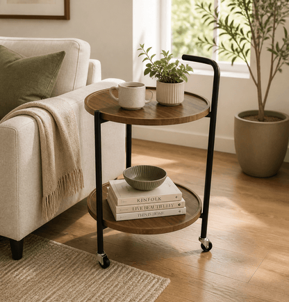 Versatile Double Layer Stroller Table - Brown Metal - That Couch Place