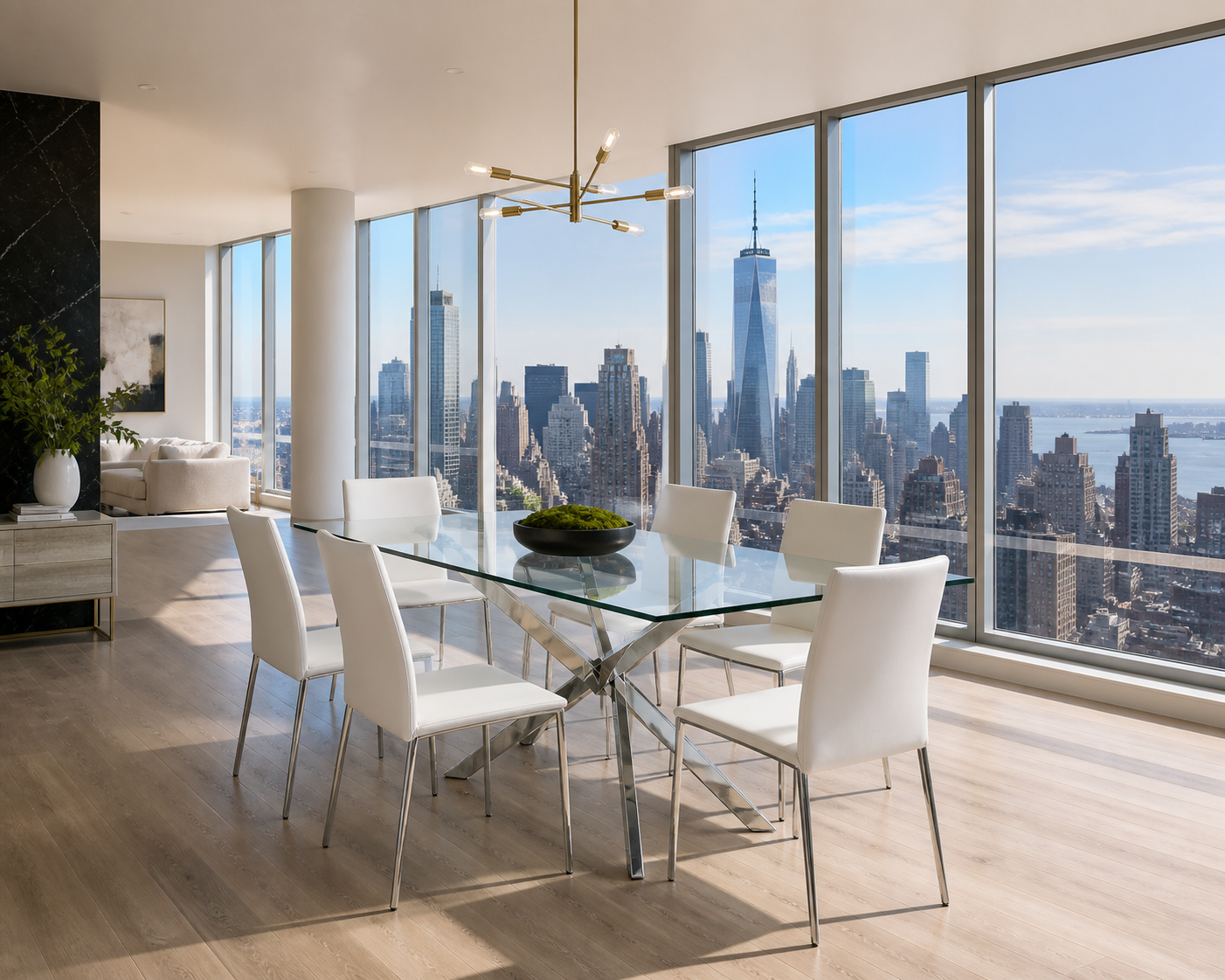 Aura Grandeur Glass Dining Table with Chrome Steel Legs