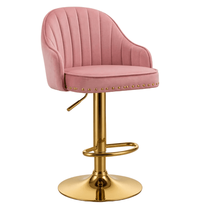 Pink bar chair  with gold base on white abckground