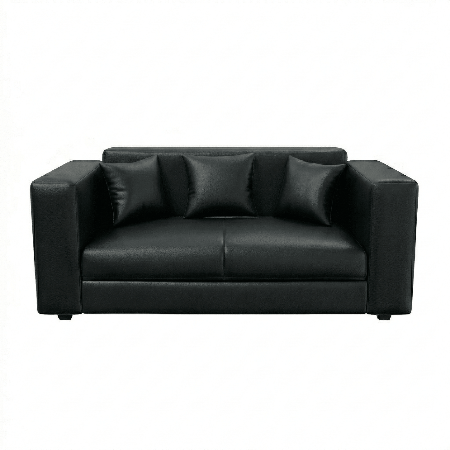 Black leather sofa on a white background