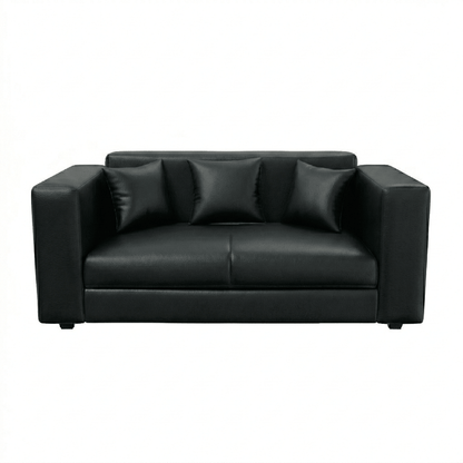 Black leather sofa on a white background