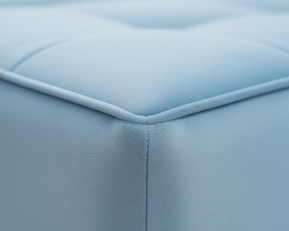 Close-up of a Sky blue Velvet Fabric That Couch Place fabric surface