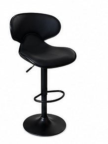A sleek black adjustable bar chair with a metal base and PU leather cover and black rim on a white background.