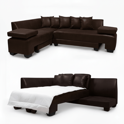 Brown sectional sofa with a bed conversion on a white background - That Couch Place