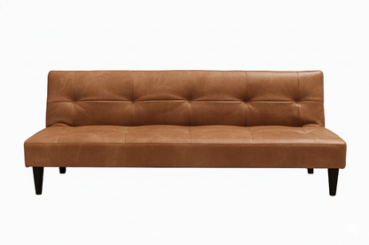 Brown leather sleeper sofa on a white background That Couch Place