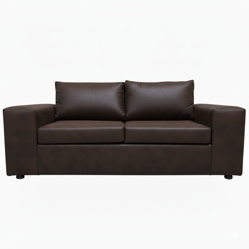 Brown leather two seater oversized couch sofa on a white background. The Couch Place