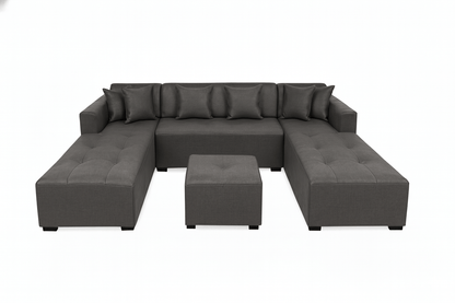 Grey U shape couch sectional sofa with ottoman on a white background The Couch Place