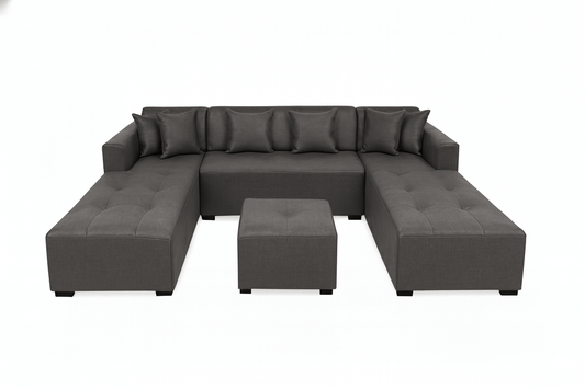 Grey U shape couch sectional sofa with ottoman on a white background The Couch Place