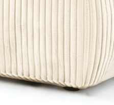 Close-up of a beige woven ottoman on a white background