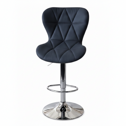 “Blue Zenith Luxe Swivel Bar Chair with PU leather seat and 360-degree swivel, contemporary design”