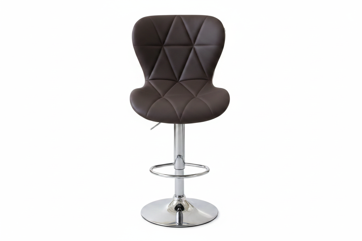 “Brown Zenith Luxe Swivel Bar Chair in PU leather with sturdy steel frame, ideal for home bar”