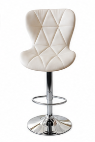 “White Zenith Luxe Swivel Bar Chair with PU leather upholstery, swivel function, and chrome base”