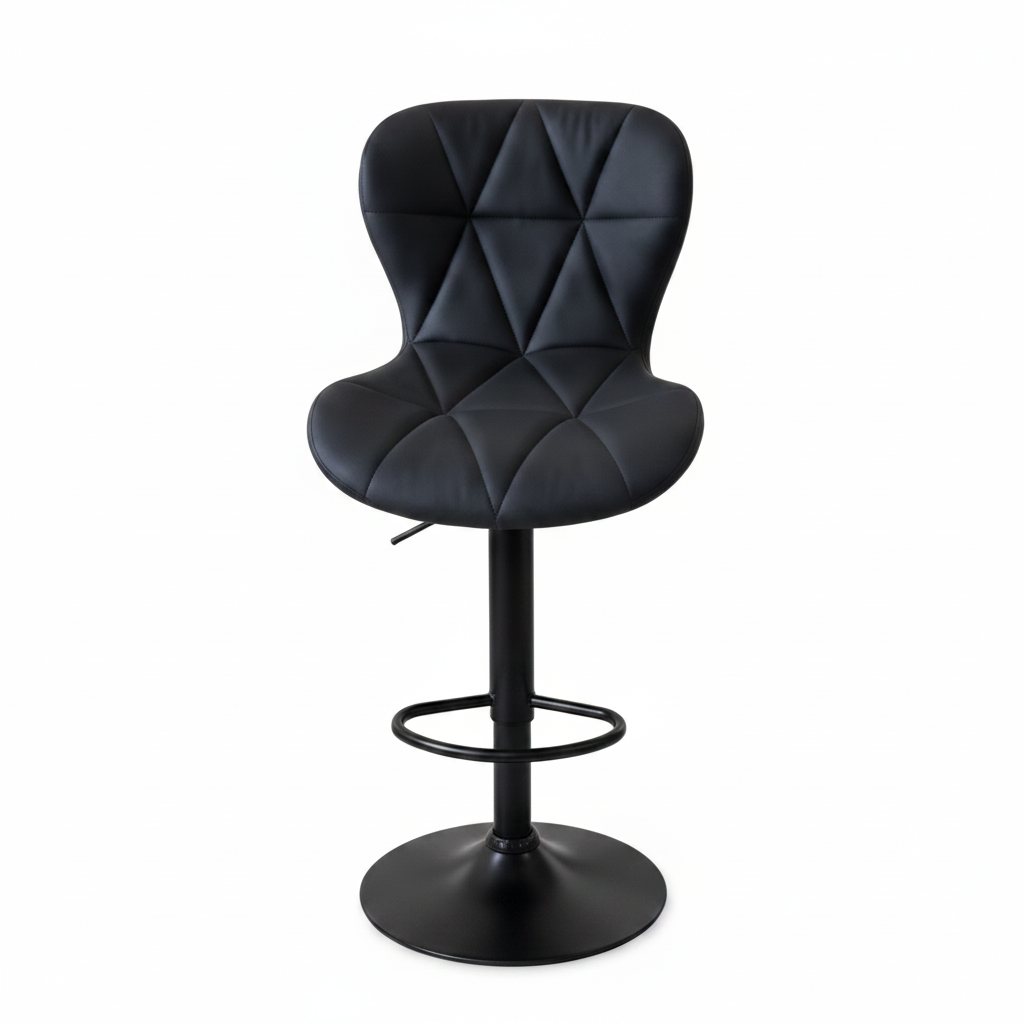 “Black Zenith Luxe Swivel Bar Chair with PU leather and steel base in modern kitchen setting”