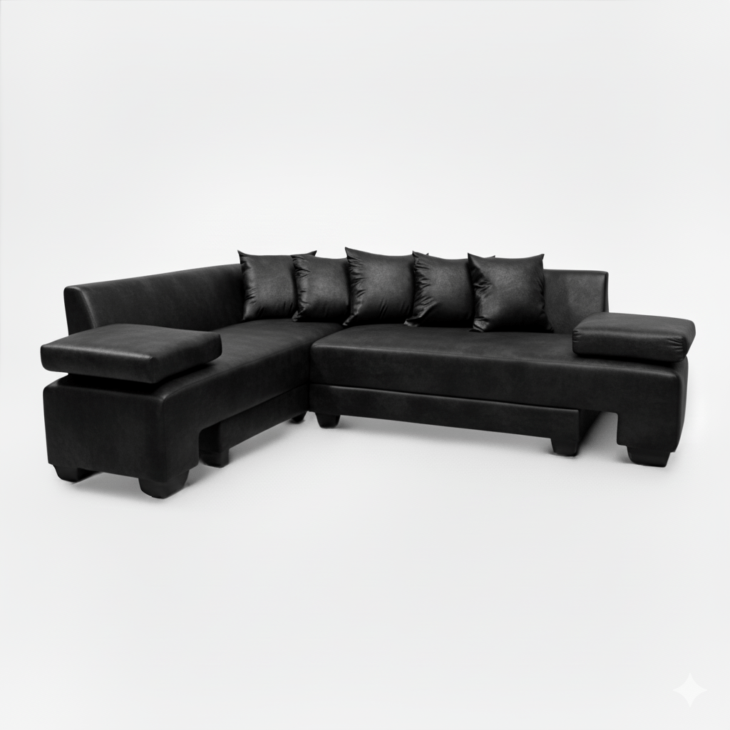 Black sectional sofa bed on a white background That Couch Place