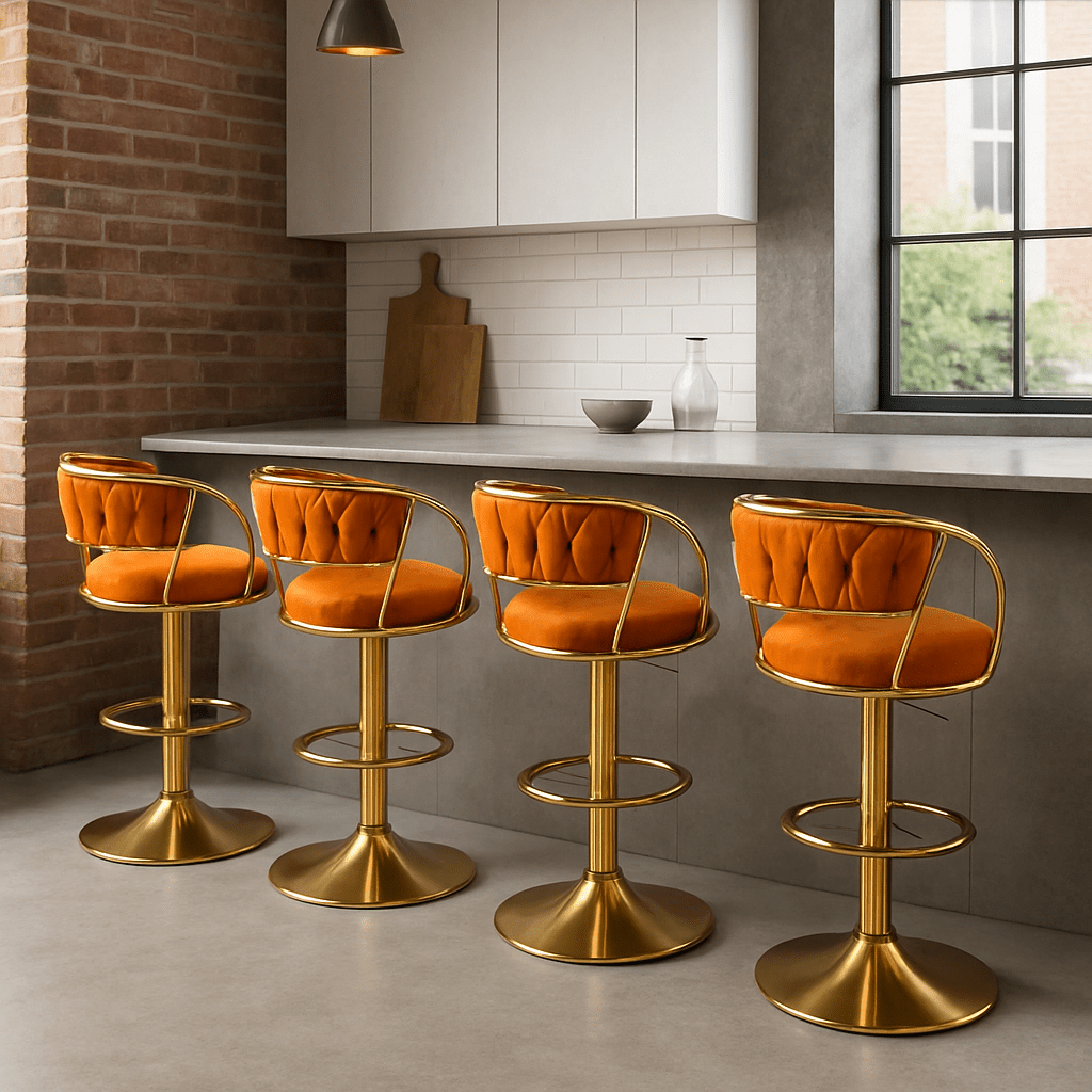 Old Fashioned Velvet Bar Chair | Metal Frame - That Couch Place