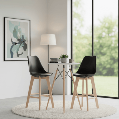 Bar Stool: Modern Retro Padded. Scandinavian - inspired bar chair in office space - That Couch Place
