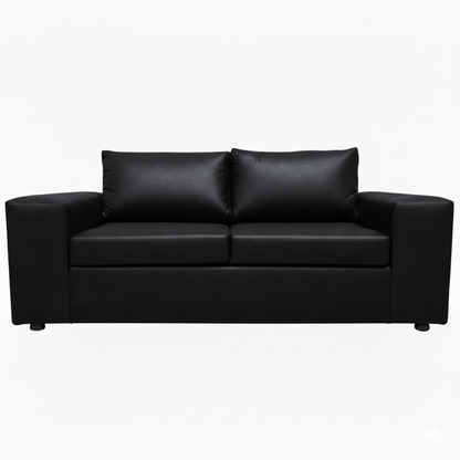 Black leather 2 seater couch sofa on a white background. The Couch Place