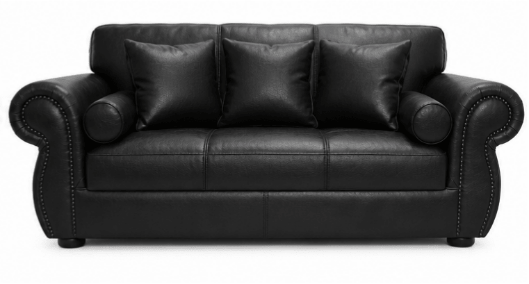 black 3 seater couch on a white background